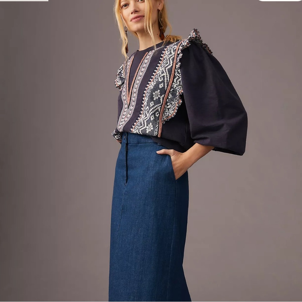 Anthropologie Ruffled Deco Pullover Aztec Print Size Médium Petite